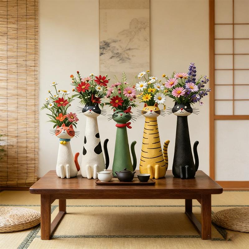 Funny Cat-Shaped Vases Vase Ornaments Home Office Bedroom Courtyard Decorat Creative Cartoon Animals Vase Children Adults Gifts