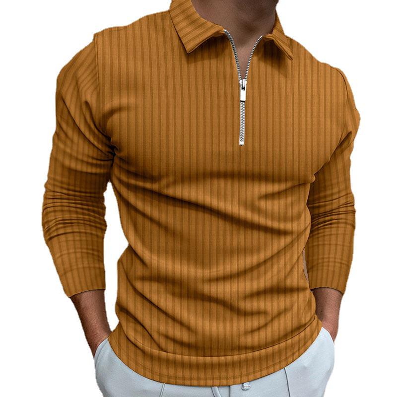 Spring New Men's 3D Printed Casual Long Sleeve Zipper Polo Shirt