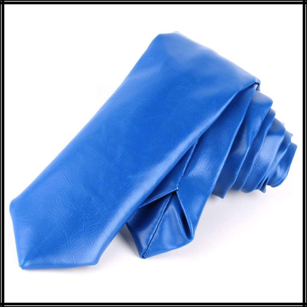 [White Fang] Lederkrawatte, Unifarben, Business, Elegant, Schlicht, Lässig, Herren NC099 (blau)