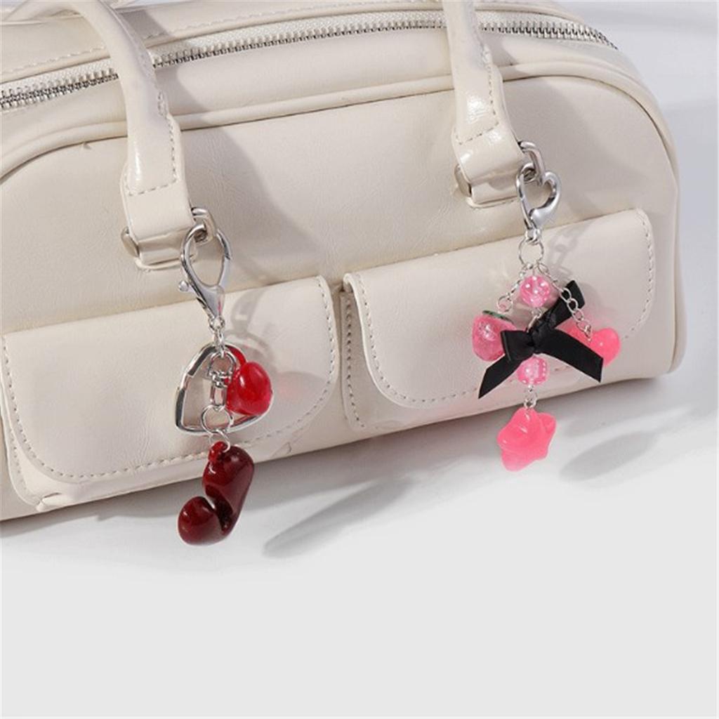 Charming Acrylic Keychain Accessory Attractive Bowknot and Star Strawberry Key Rings Heart Keychain for Daily Use