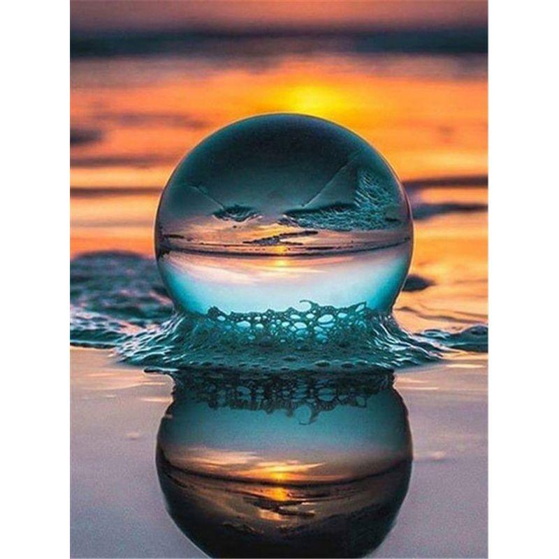 

5D Diy Алмазная картина Полный круглый стеклянный стакан для воды Пейзаж Алмазная вышивка крестом Мозаика Домашний пейзаж Стена Round 20x30cm