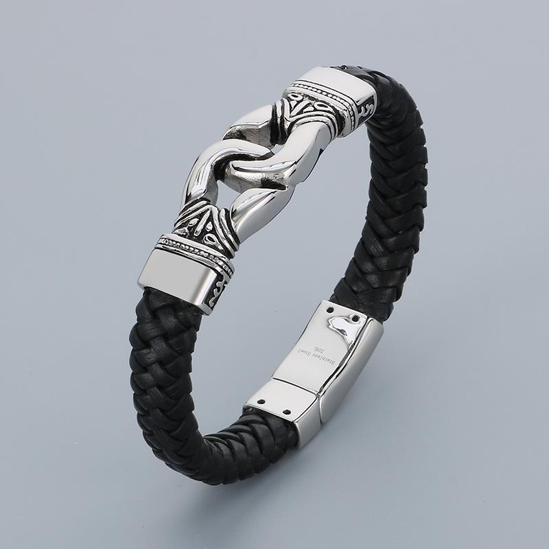 Bracciale Classico in Acciaio Inossidabile e Pelle di Mucca per Uomo Fascino Teschio Guanti Manette Nodo Bracciale con Charms Acciaio Inossidabile Gioielli per Festa Biker