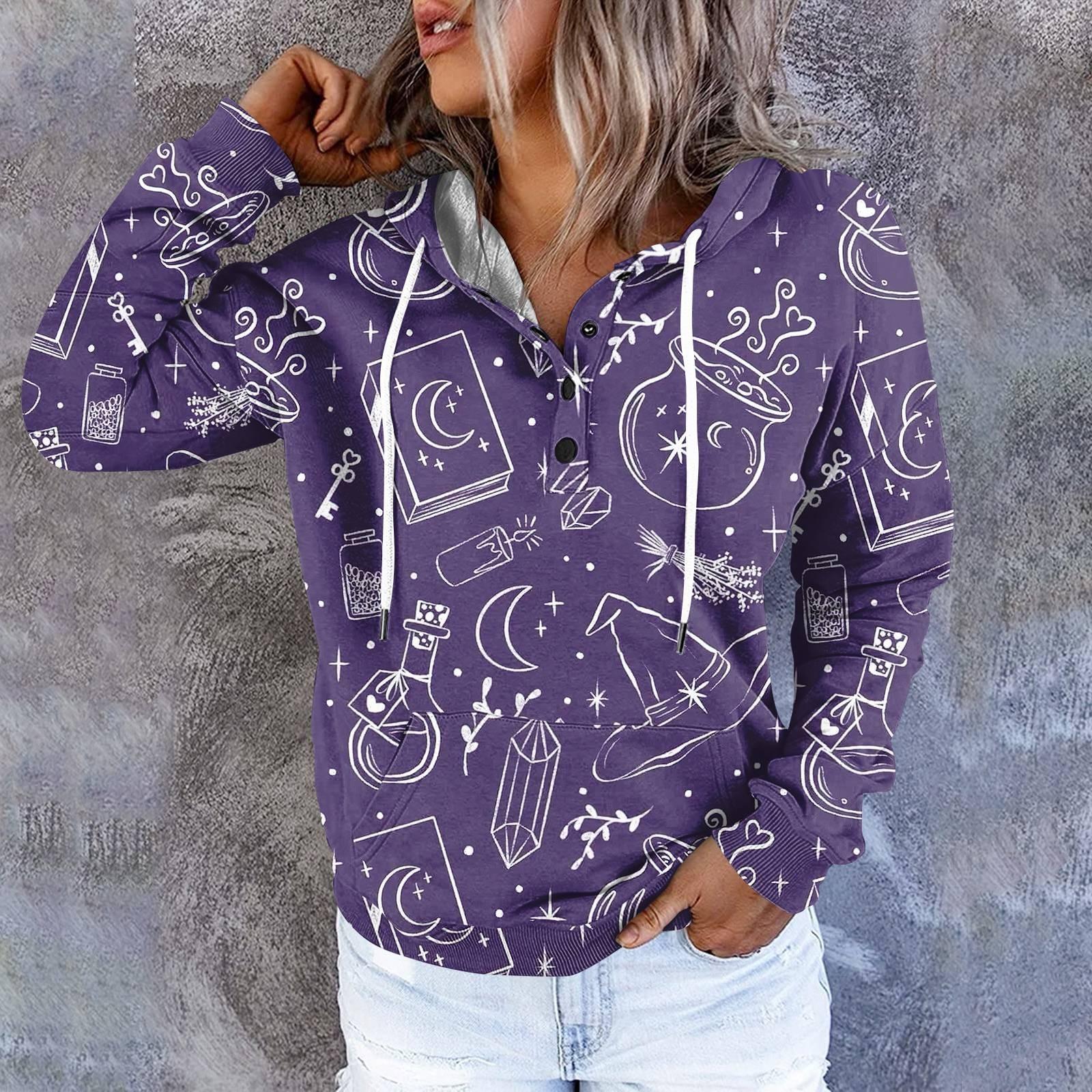 

Женские повседневные модные пуловеры с длинными рукавами и принтом, толстовки с капюшоном XL фиолетовый