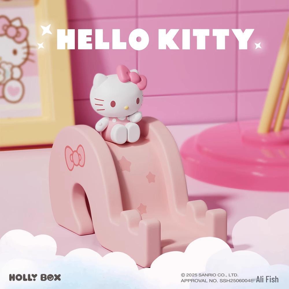 Lang Bowang Sanrio Family Slide Phone Holder: Hello Kitty & Kuromi Figure Ornament
