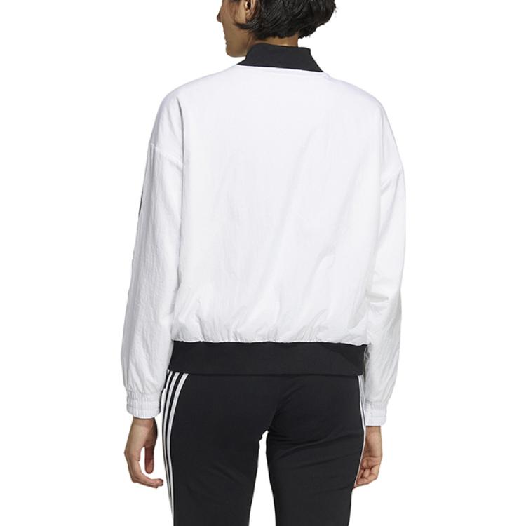 Adidas Solid Stripe Pattern Baseball Collar Jacket Women Outerwear White HM7075