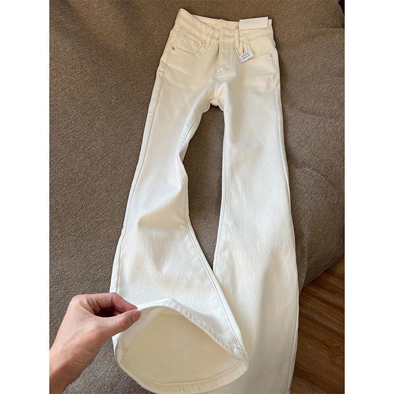 Women s White Velvet High-Waist Flare Jeans - Slimming Bell Bottoms for Autumn/Winter White Capri