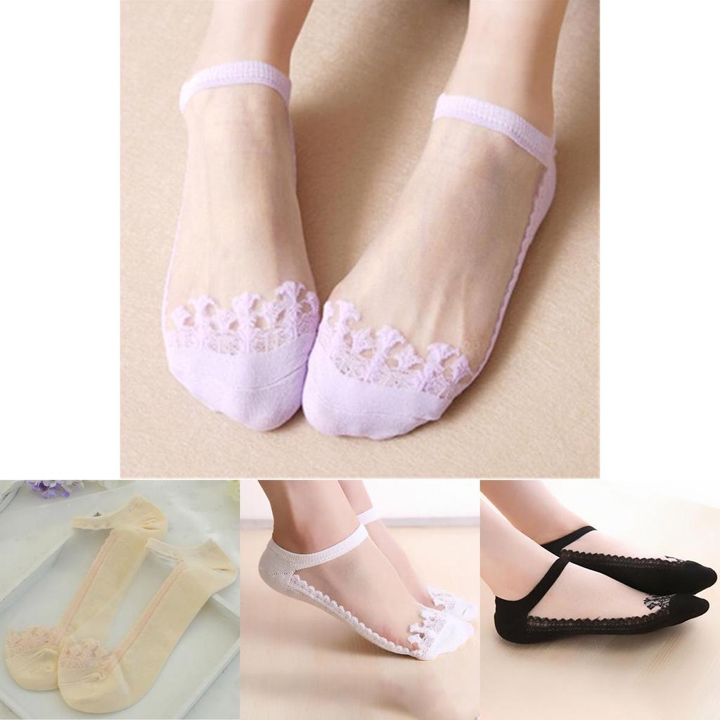 Classic Appeal Women Colors Sexy Ultra-thin Elastic Silky Short Silk Lace Invisible Socks In 7 Colors