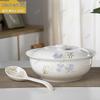 Large Ceramic Soup Bowl with Lid and Spoon