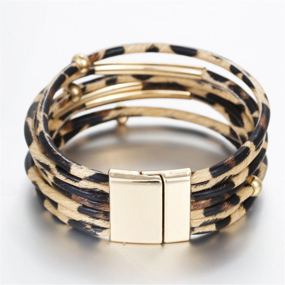 Women Jewelry Wide Wristband Bracelets & Bangles Magnetic Clasp Bracelet Leopard Leather Bangle