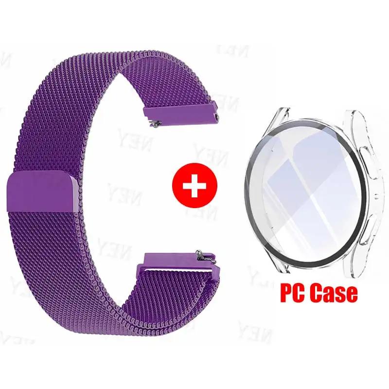 Glass Case+Strap for Samsung Galaxy Watch 7 6 5 4 40mm 44mm Milanese Loop 20MM Band PC Protector Cover Bumper Galaxy Watch 6 5 4