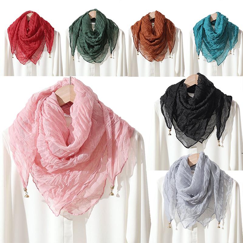 Women Scarf for Women Fashion Square Scarf Bohemian With Magnetic Buckle Casual Long Pleated Outings