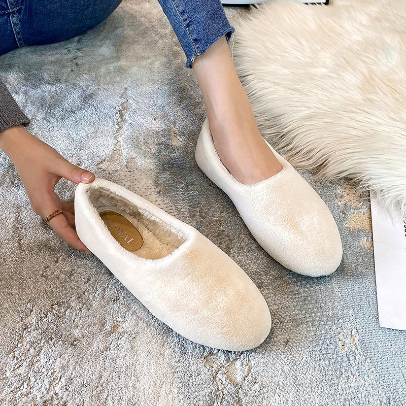 Winter Fur Shoes Women Cotton Sneakers Woman Furry Flats Warm Plush Loafers Lambswool Moccasins Femme Large Size