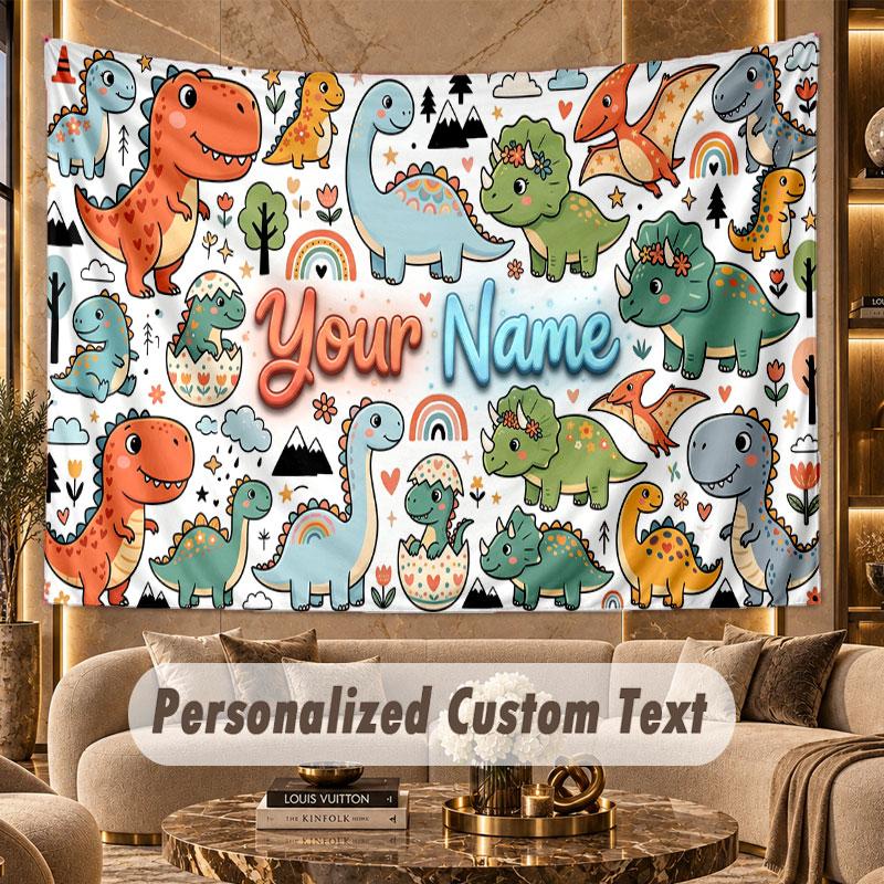 Dinosaurie (608) Tema Personlig Gobeläng Anpassat Namn Text Väggbonad Gobeläng Hem Bakgrundsdekoration