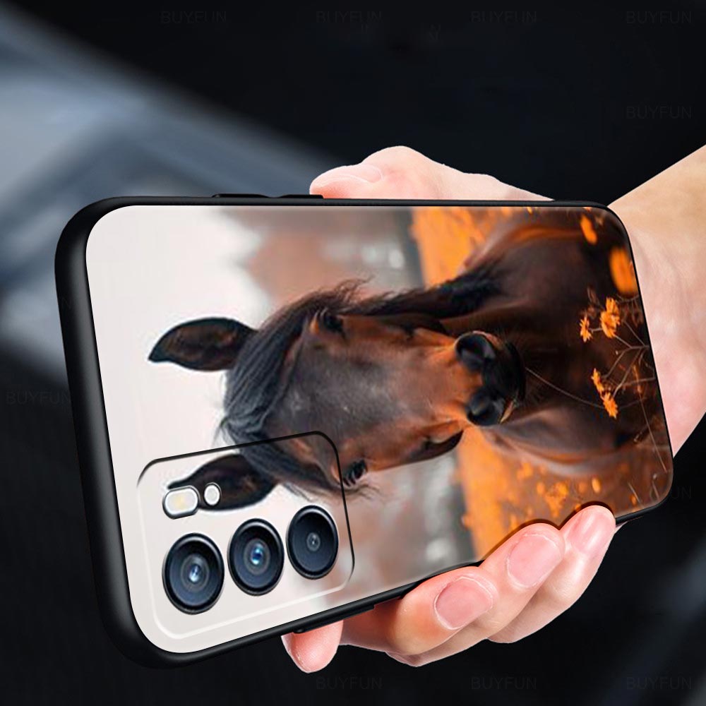 Case For Oppo Reno13 Reno12 Reno11 F Reno10 Pro A54 A53 A95 A76 A57 A98 A80 A79 5G A78 4G Cover Black White Horses Galloping