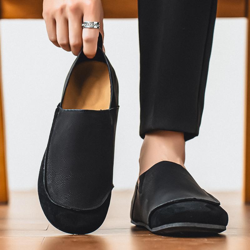 Men’s Retro Moccasins Shoes Fashion Casual Slip On Flats Driving Shoes Black Khaki Wide Head Shoes Plus Size