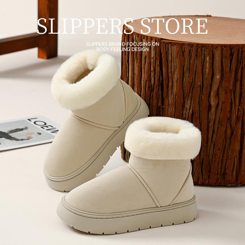 Winter Piled Thickened Cotton Shoes Thick-soled Sleeves Fluffy Snow Boots Outdoor Cold-proof Warm Non-slip Cotton Slippers