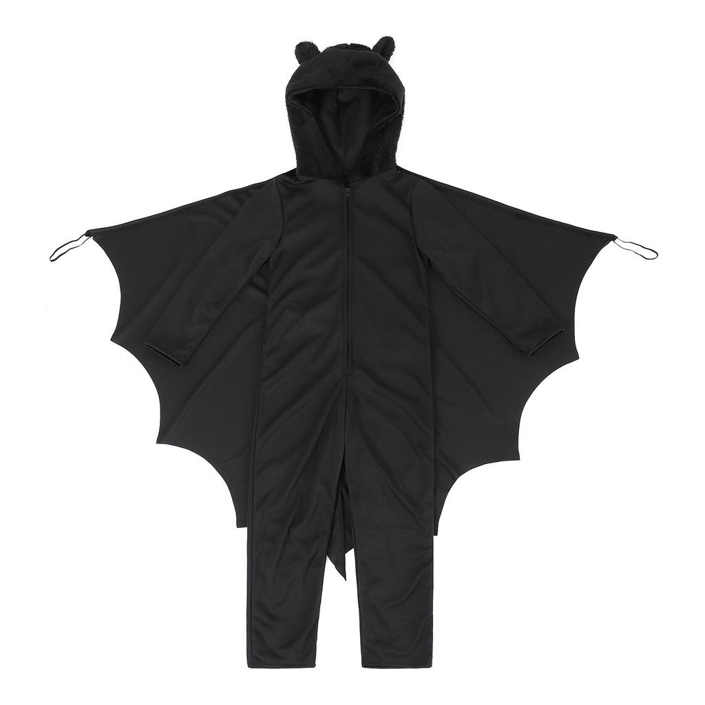 Children's Black Cosplay Costume Boys And Girls Hooded Halloween Funny Cape Jumpsuit
