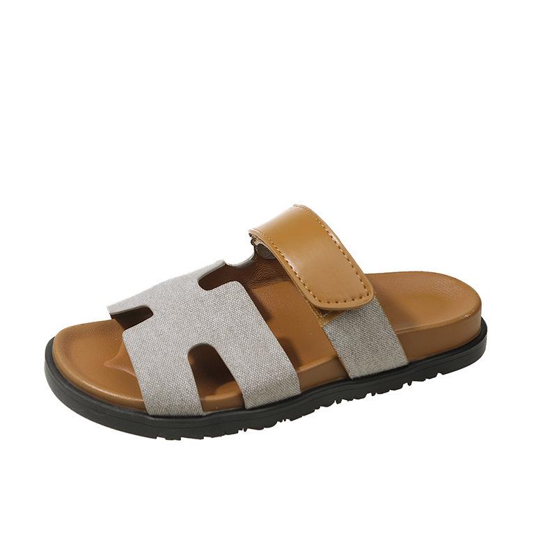 Classic large size slippers women's one-word color matching casual versatile thick-bottomed Velcro fashion beach cool slippers