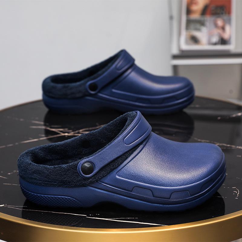 

Зима 2025 Флисовые тапочки с закрытым носком, водонепроницаемые, хлопковые, для пар 36 темно-синий