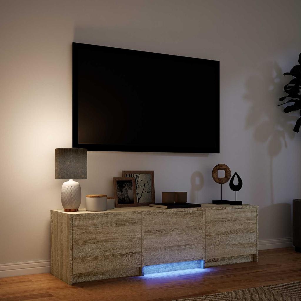 TV Stand with LED Lighting Sonoma Oak Finish 140 x 34 x 40 cm