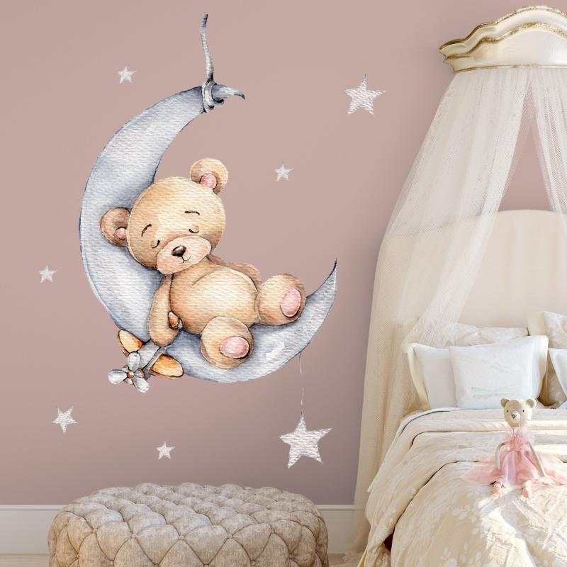 Bear Bunny Star Moon Wall Stickers Baby Kids Room Home Decoration Wallpaper Living Bedroom Nursery Cartoon Self Adhesive Sticker