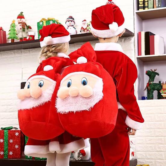 Christmas Santa Sack Large Drawstring Candy Gift Bags 3D Santa Claus Backpack for Santa Costume Holiday Party Supplies Gift Wrap
