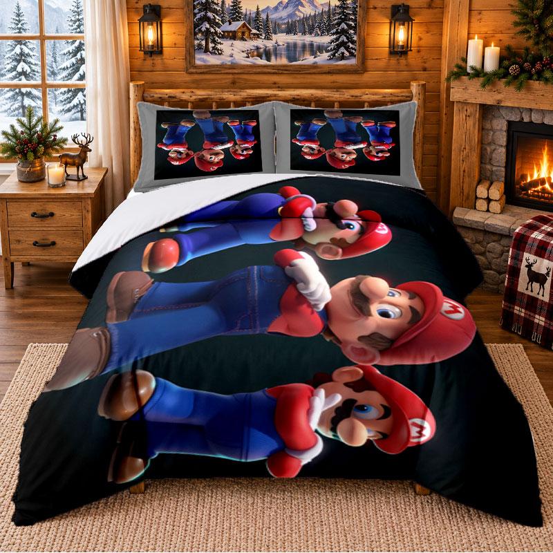 Super Mario Pattern Bedding 3Pcs Set Bed Sheet And Pillowcases For Indoor Bedroom