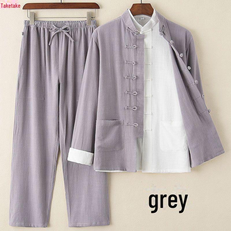 

Костюм Тан Весна-Лето: Хлопково-льняной костюм-тройка в китайском стиле с воротником-стойкой на пуговицах XL (size 170) for 130–145 lbs