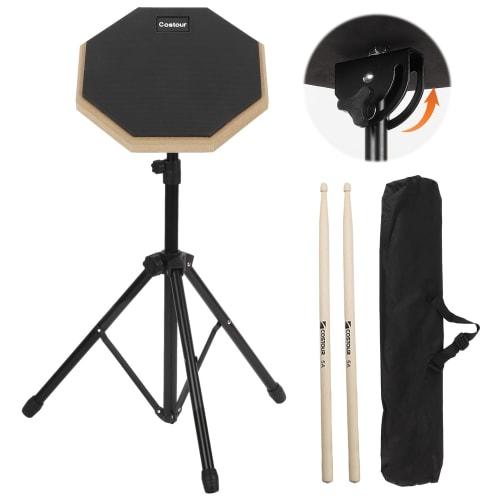 

aleawol 8-inch Rubber Drum Practice Pad with Stand, 5A Drumsticks, and Storage Bag, Adjustable Height 55cm-90cm, Sound-Absorbing, High-Rebound, Portab
