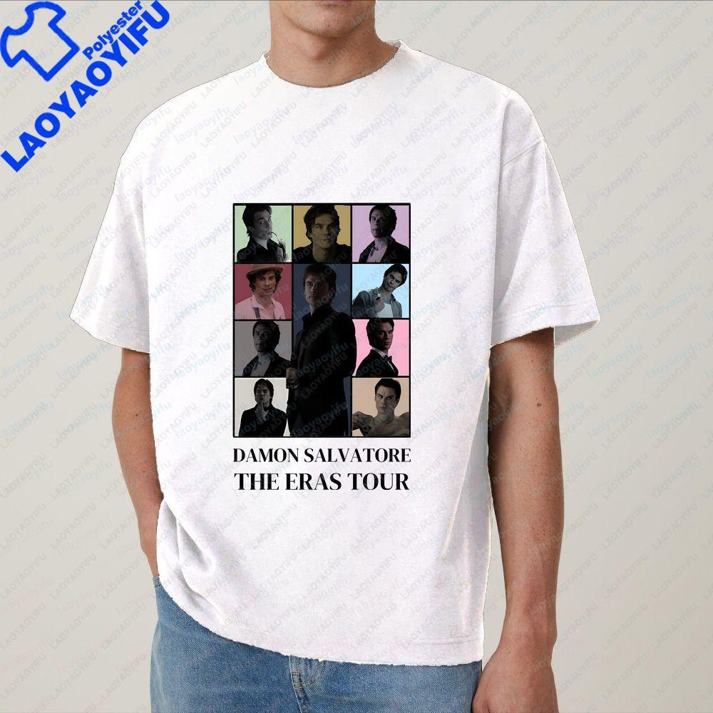 Damon Salvatore Retro Replica Style Unisex Streetwear ShortSleeved TShirt for Both Unisex and WoUnisex with Round Neck