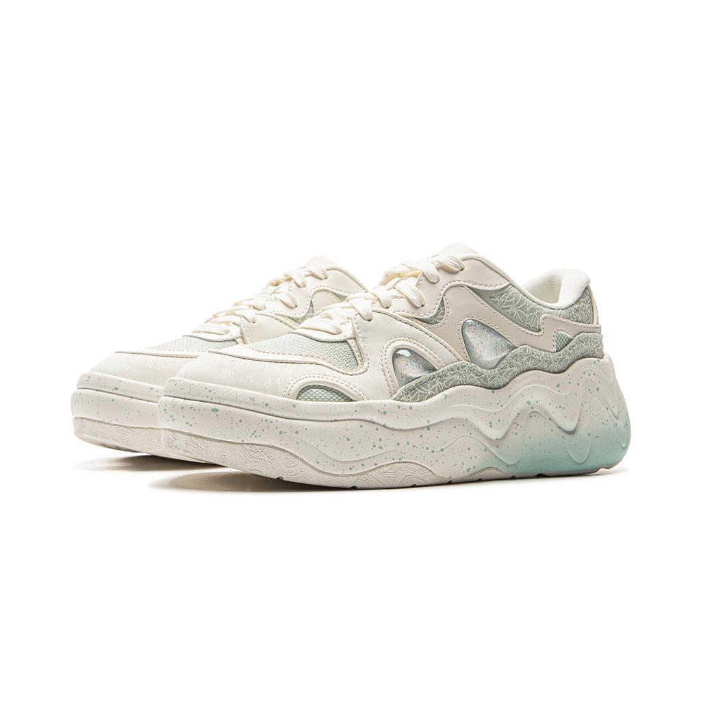 Li Ning Cheese 3.0 Classic Versatile Retro Thick Sole Rebound Non-Slip Wear-Resistant Low-Top Skate Shoes Women Sneaker White Green AGCV154-5