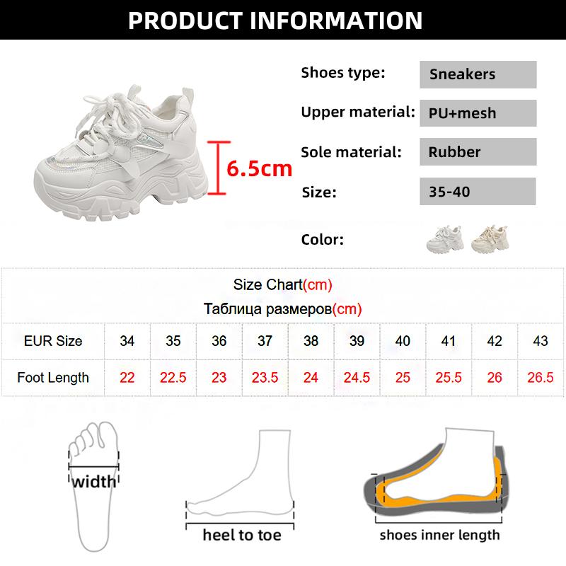 Fashion Women's Fashion White Chunky Sneakers Thick Bottom Lace Up Vulcanized Shoes Woman Non Slip Platform Sports Shoes for Lady