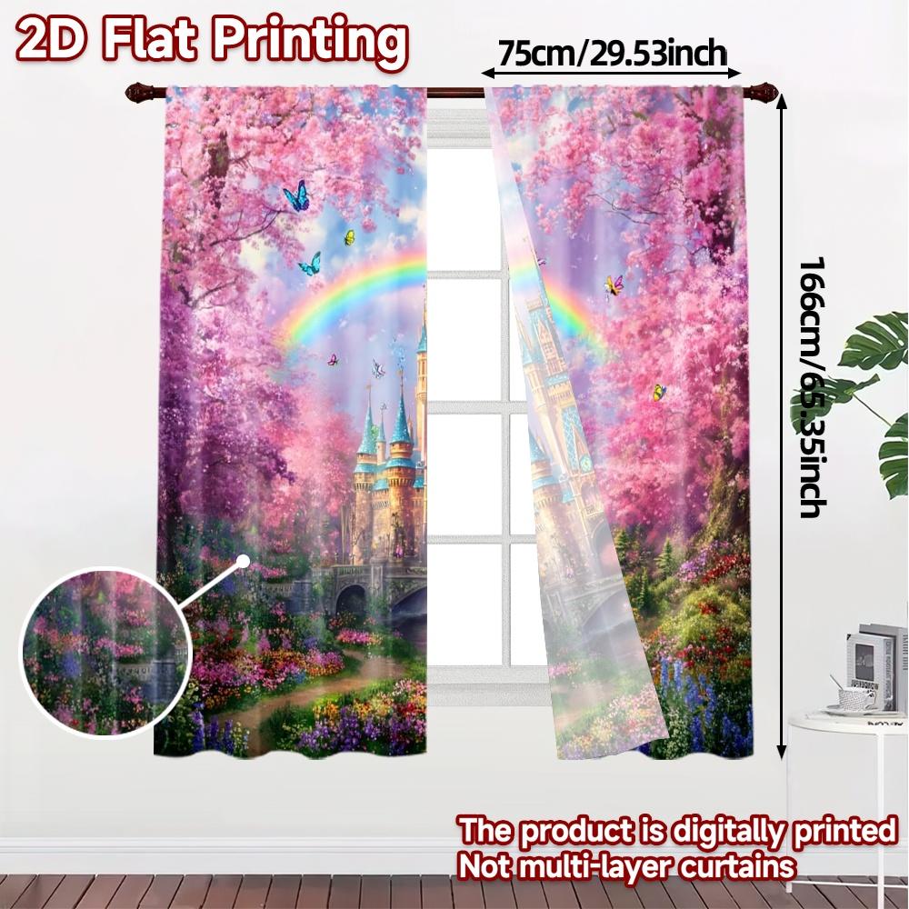 2pcs   2D FLAT PRINTING Curtains (Without Rod) RainbowCastle Popular Creative Curtains Versatile Fabric Curtains Versatile All