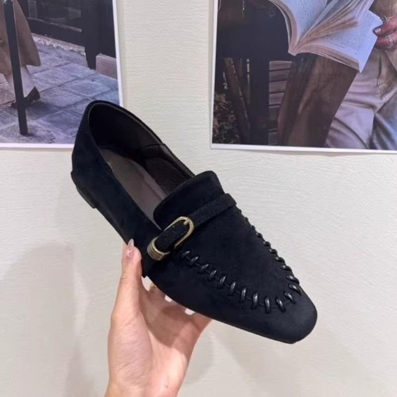 Low Heel Single Shoes New Square Toe Deep Mouth Metal Belt Buckle Soft Sole Low Top Shoes for Autumn