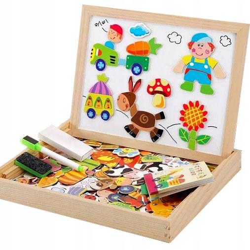 Edukacyjna Tablica 3W1 Magnetyczna Kredowa Magnesy Ukladanka Montessori