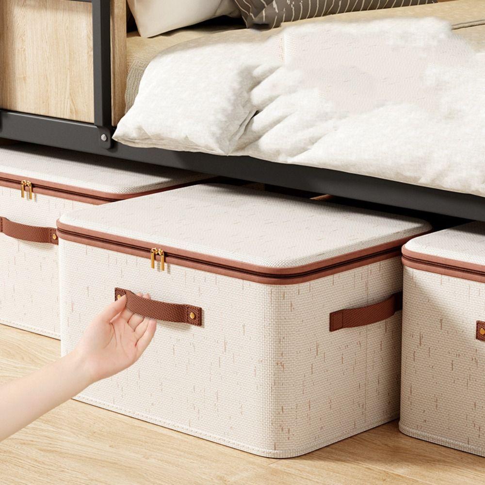 Foldable Linen Zipper Storage Boxes with Lid Wardrobe Organiser  Home