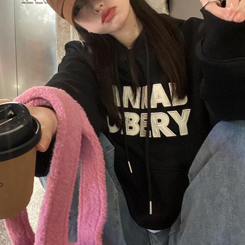 Fleece hooded sweater women s loose Korean version of the new women s student women s clothing South East Asia XXL