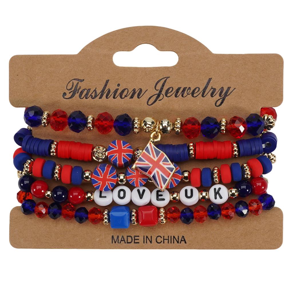 Country Flag Beaded Bracelet Set Multilayer Elastic Jewelry for Fans