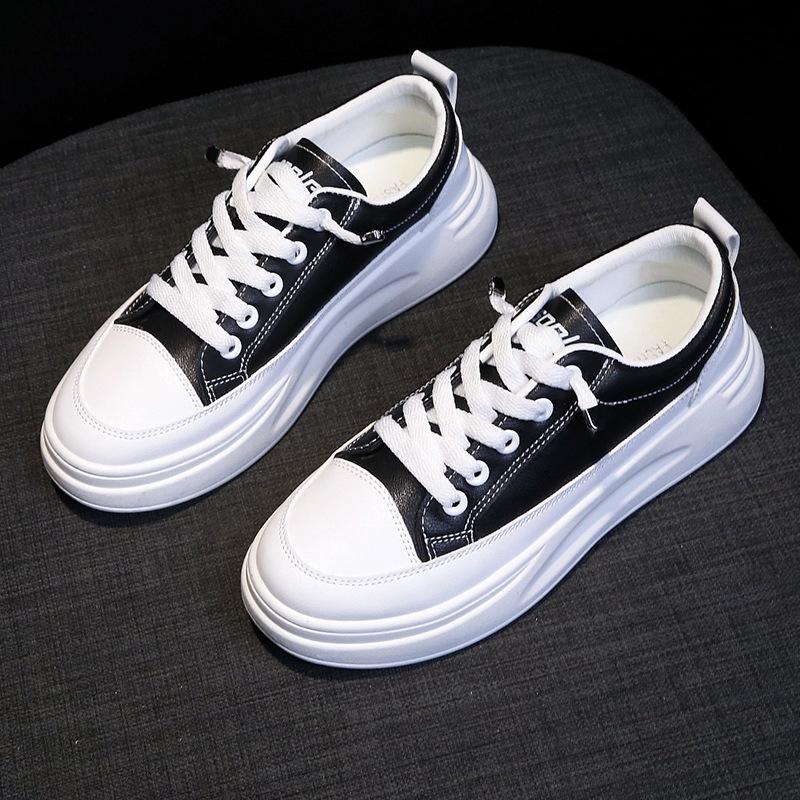 

Women s white shoes spring and summer new leather board shoes platform breathable sports shoes Korean version outdoor fashion travel shoes women 40 чёрный