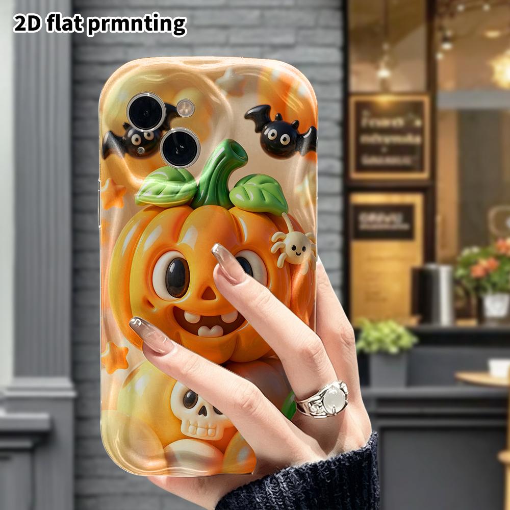 Phone Case: 2D flat design suitable for iPhone 18 17 16 15 14 13 Pro protective case, Halloween pumpkin, Christmas and Halloween perfect holiday gift