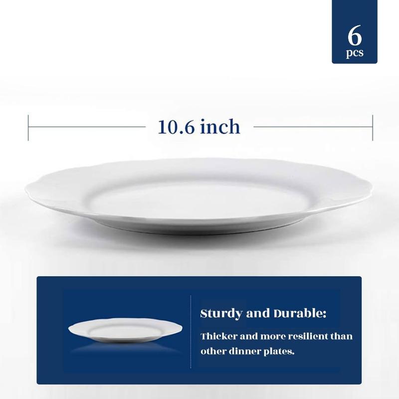 Ceramic Dinner Plates, 10.6 Inch Porcelain Scalloped Plates, Off-White Serving Dishes Set of 6 for Home Kitchen, Microwave