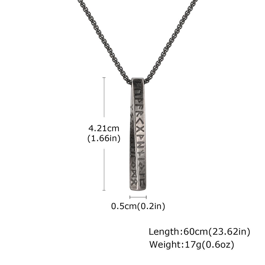 Vintage Nordic Viking Rune Pendant Necklace for Men Stainless Steel Twisted Bar Jewelry