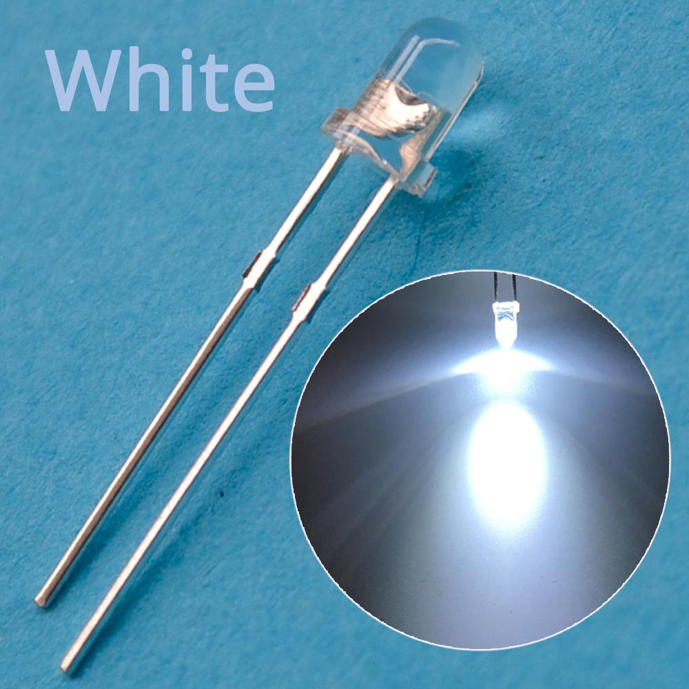 100Pcs White Blue Red Yellow Green 5mm 3mm Round LED Assortment Kit Ultra Super Bright Light Emitting 6000-6500k Diode Bulb Lamp