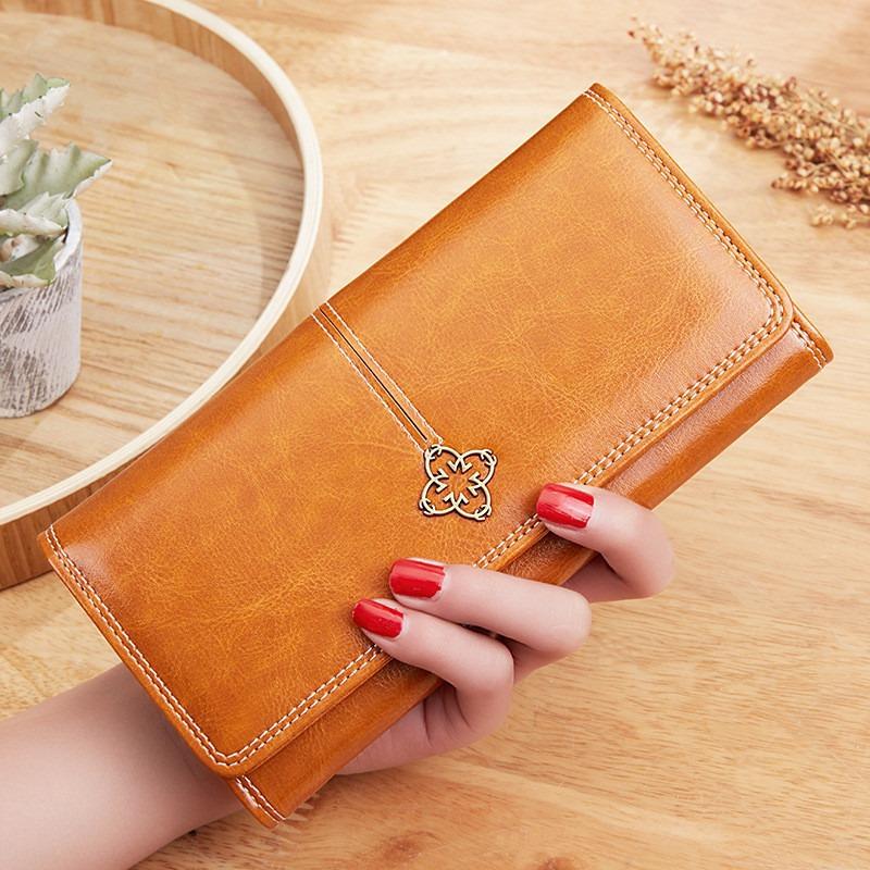 

New women s long wallet retro oil wax leather women s wallet women s wallet 19inch світло-коричневого кольору