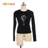 Meisjes Kunstschaats Trainingstop Lange Mouwen T-shirt Met Strass Versiering Zwart Wit Roze Paars Comfortabele Pasvorm