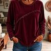 Women's European & American Style Velvet Patchwork Tassel Crew Neck Long Sleeve Top