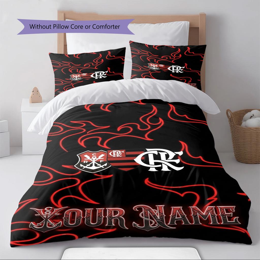 Name Custom Flamengo Logo Pattern Bedding Set Quilt Cover Pillowcase Home Decor Gift (1 * Duvet Cover + 2 * Pillowcase, Without Core)