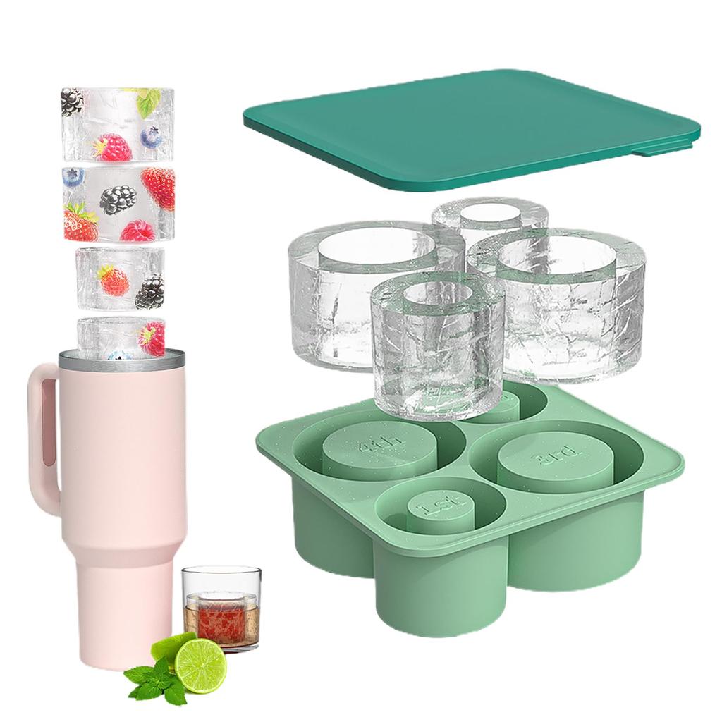 4 Grids Ice Cube Molds For 20 30 40oz Tumbler Cup Silicone Cylinder Ice Cube Trays Summer Necessary Kitchen Make Mould