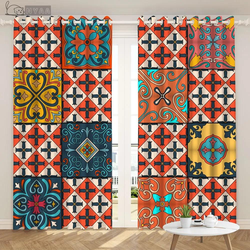 Custom Bohemian Ethnic Curtain Vintage Pattern Curtain Southeast Asia Living Room Bedroom Moroccan Characteristics Curtain 2PCS