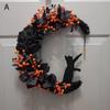 1 Pcs Halloween Moon Cat Garland With Rose Black Decorations Halloweens Garland Wreath For Front Door Door Decor